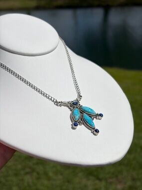 Sterling Silver Blue Bird Turquoise & Lapis Lazuli Pendant Necklace